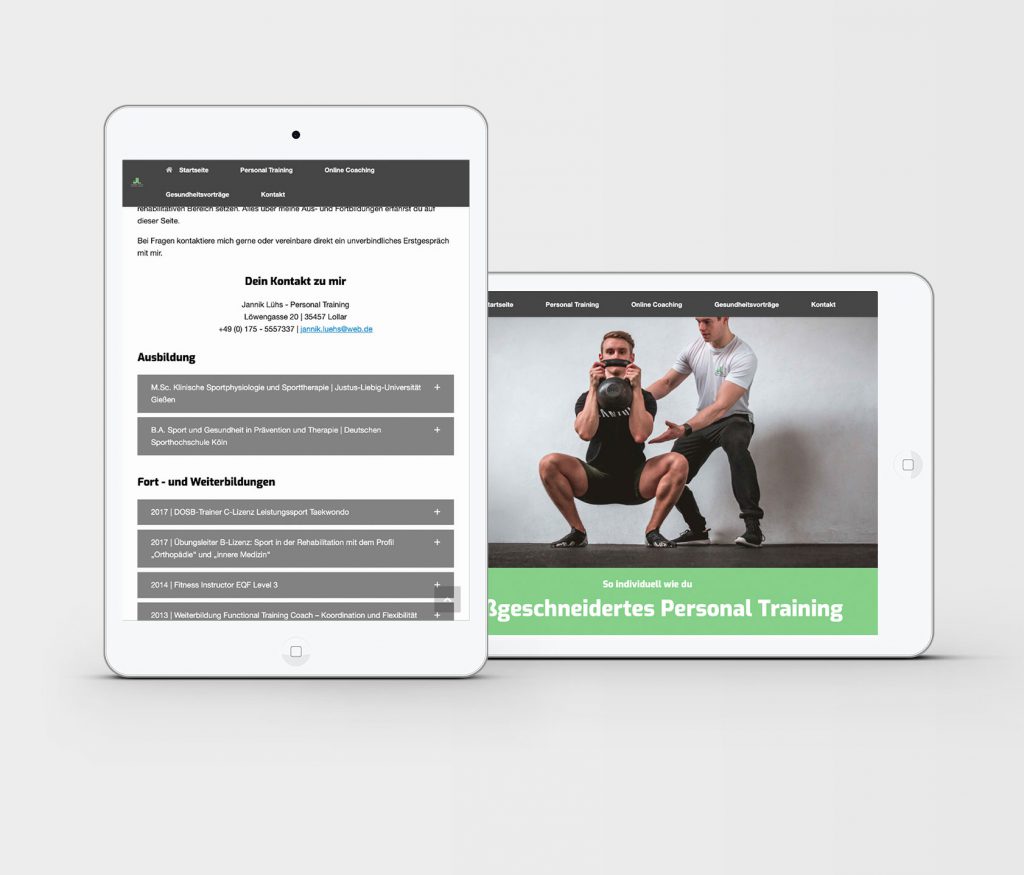 MockUp Webseite Personaltrainer Jannik Luehs