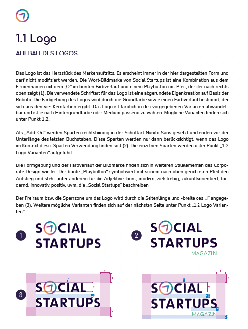 Auszug aus dem von uns erstellten Corporate Design Handbuch für Social Startups